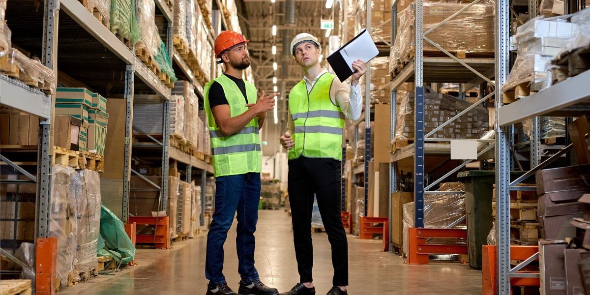 Trabajadores de logística hablando