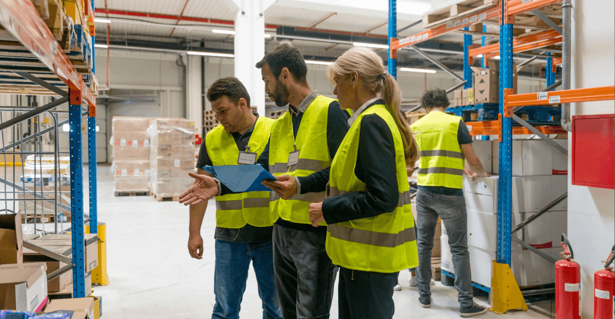 Trabajadores de logística hablando